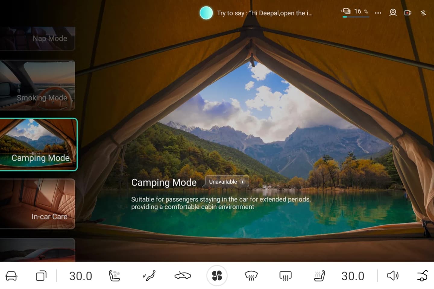 CHANGAN M AUTOMOCION-Modos inteligentes en el habitáculo-Camping mode