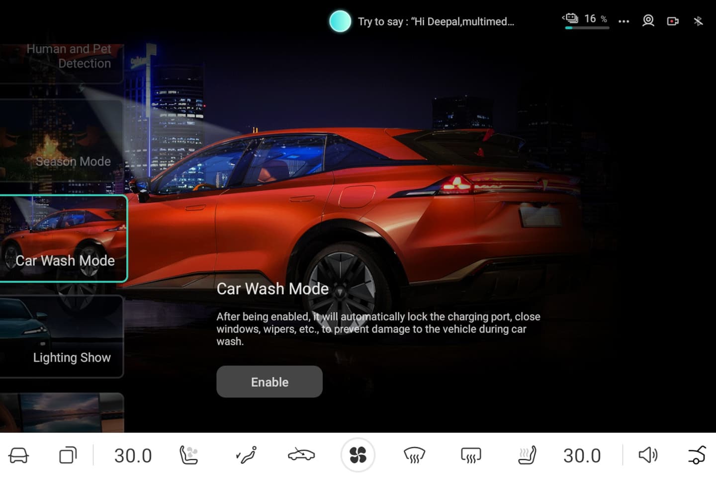 CHANGAN M AUTOMOCION-Modos inteligentes en el habitáculo-car wash mode