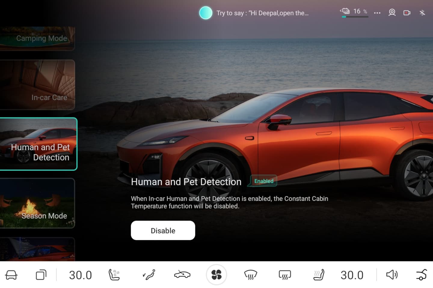 CHANGAN M AUTOMOCION-Modos inteligentes en el habitáculo-human and pet detection